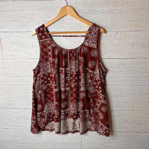 Natural Life Top Womens Size XS/S Rust Floral Paisley Bandana Print Tank Blouse - Picture 4 of 16